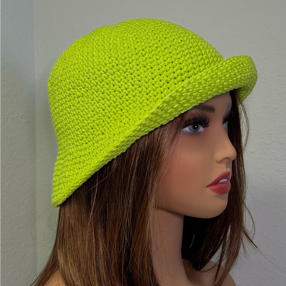 Crochet Pastel Green Bucket Hat Handmade Cotton Sun Hat Short Brim Adult